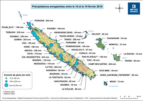 Précipitations enregistrées entre le 16 et le 19 févier 2019