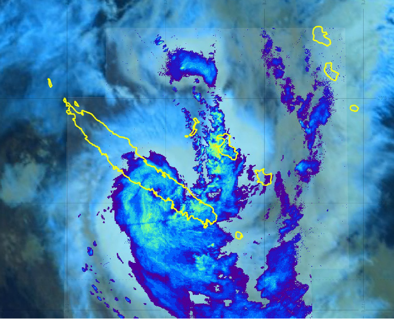 Image satellite Himawari-8 et réflectivité radar le 10/04/2021 à 23h loc.