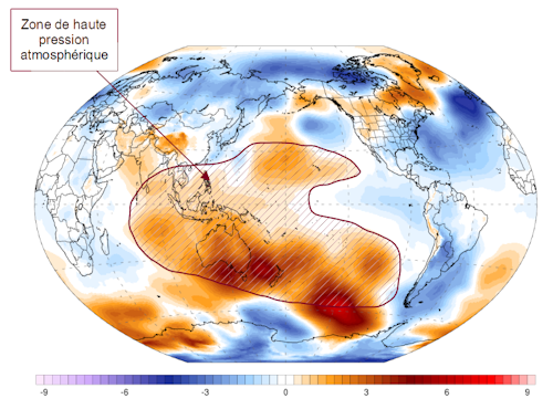Anomalies de pression atmosphérique au cours du trimestre août-septembre-octobre 2023.