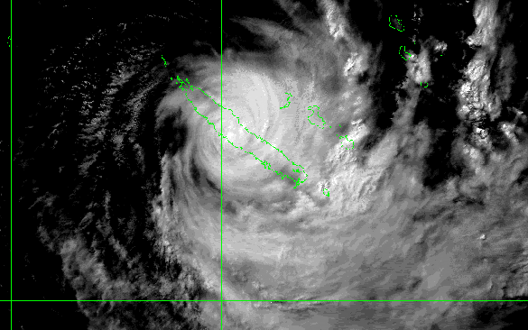 Image satellite du cyclone tropical BETI, issue du satellite japonais GMS V. Situation du 27 mars 1996 à 14h00.