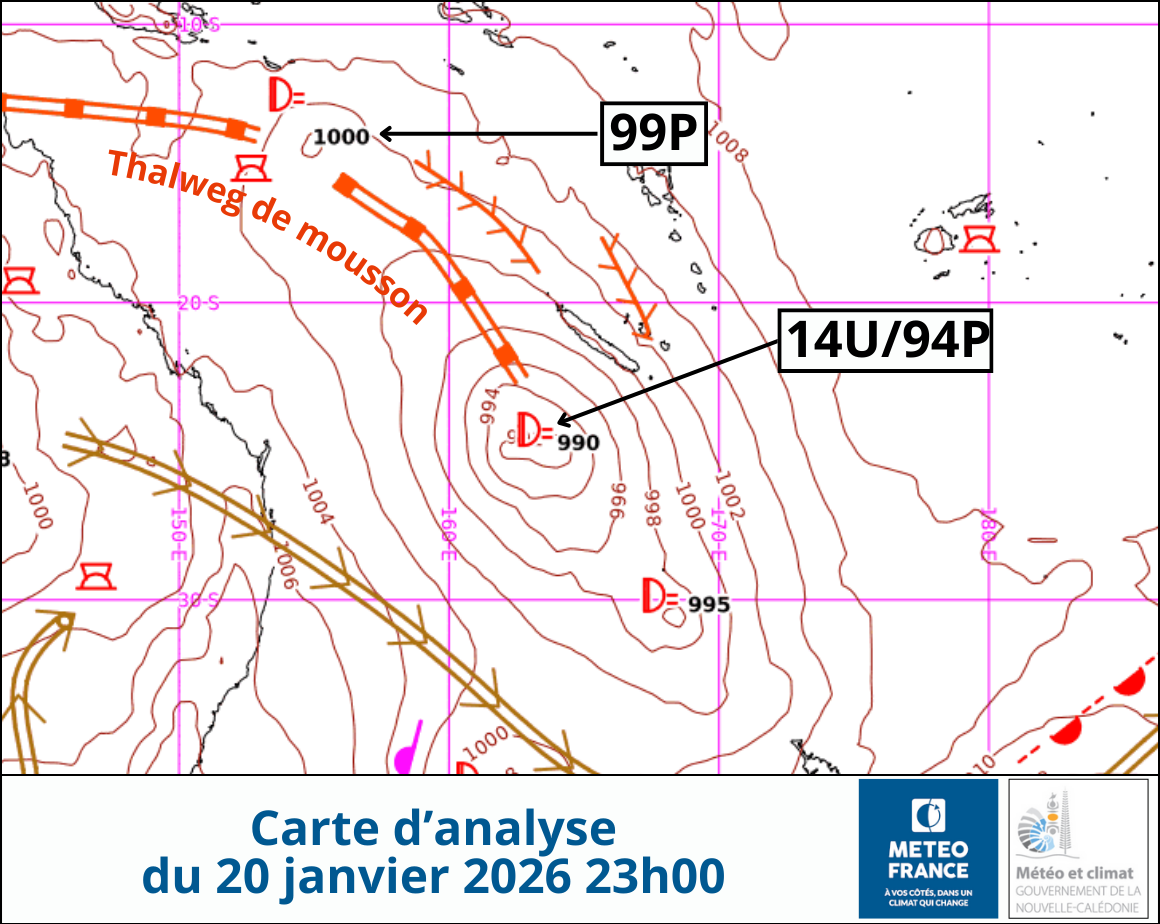 Carte d'analyse du 20 janvier à 23h00